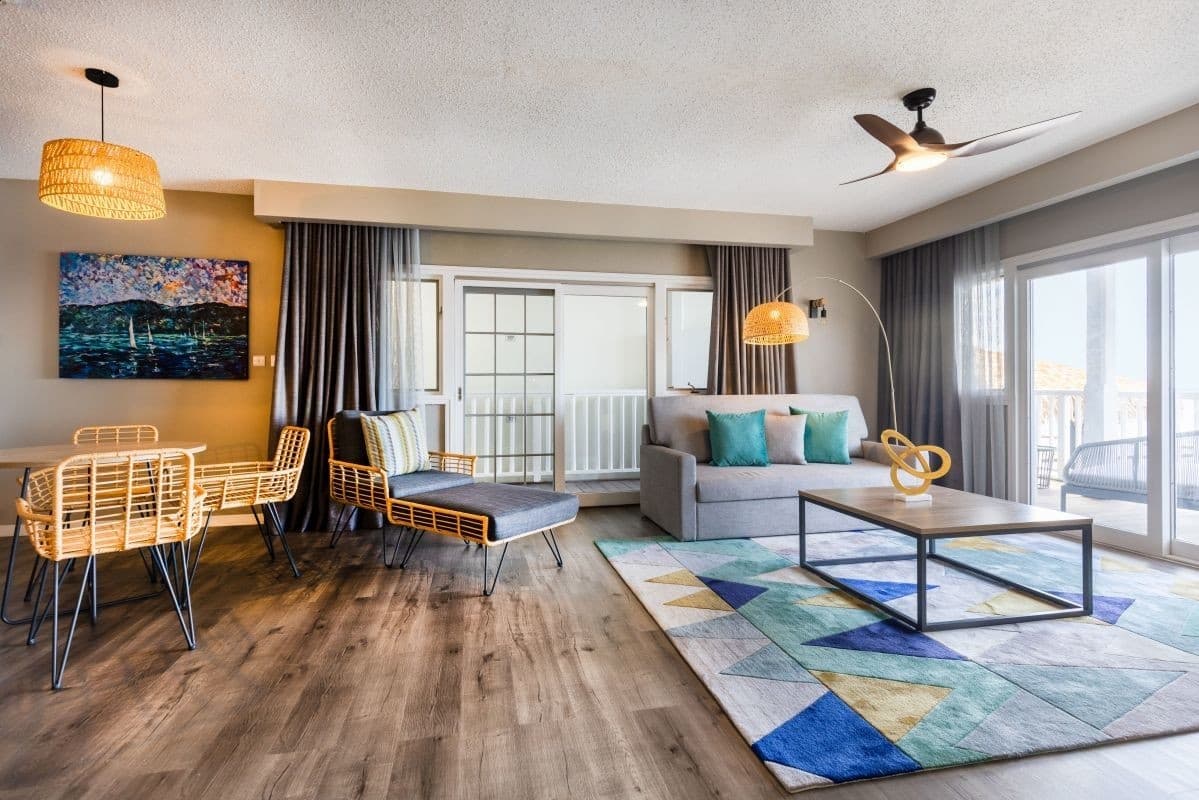 Oceanfront Suite living area at Fort Young Hotel